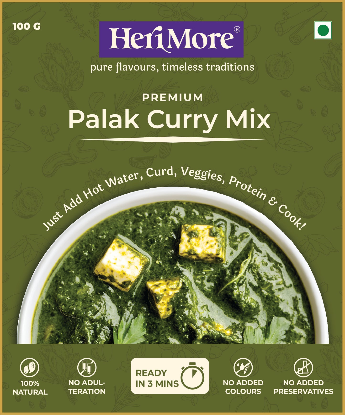 Palak Curry Mix | Vibrant & Nutritious Spinach Gravy | Ready in 3 Mins | No Added Colors or Preservatives | 100% Natural | 100 G