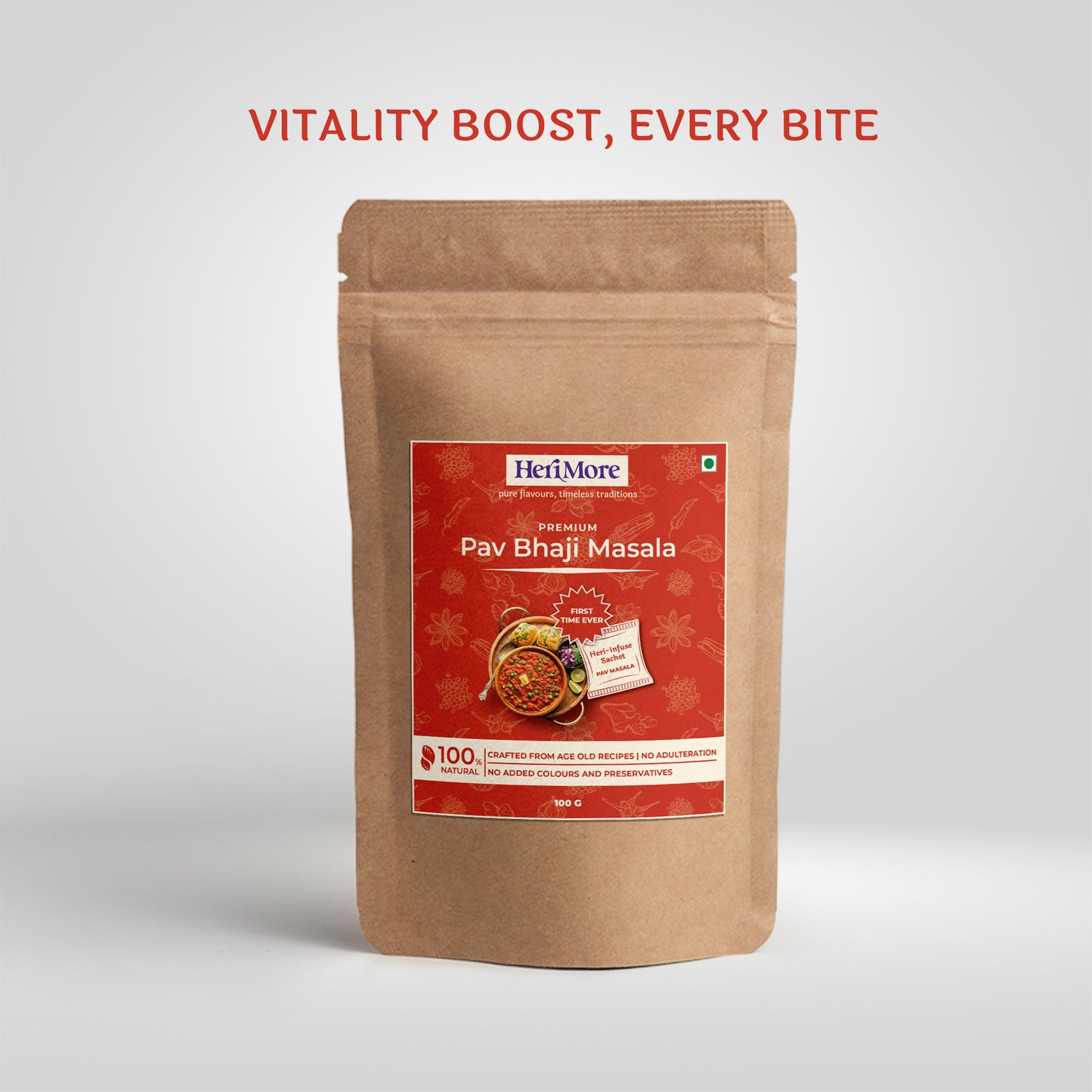 Premium Pav Bhaji Masala with Heri-Infuse Pav Masala Sachet | 100 G | Vitality Boost, Every Bite