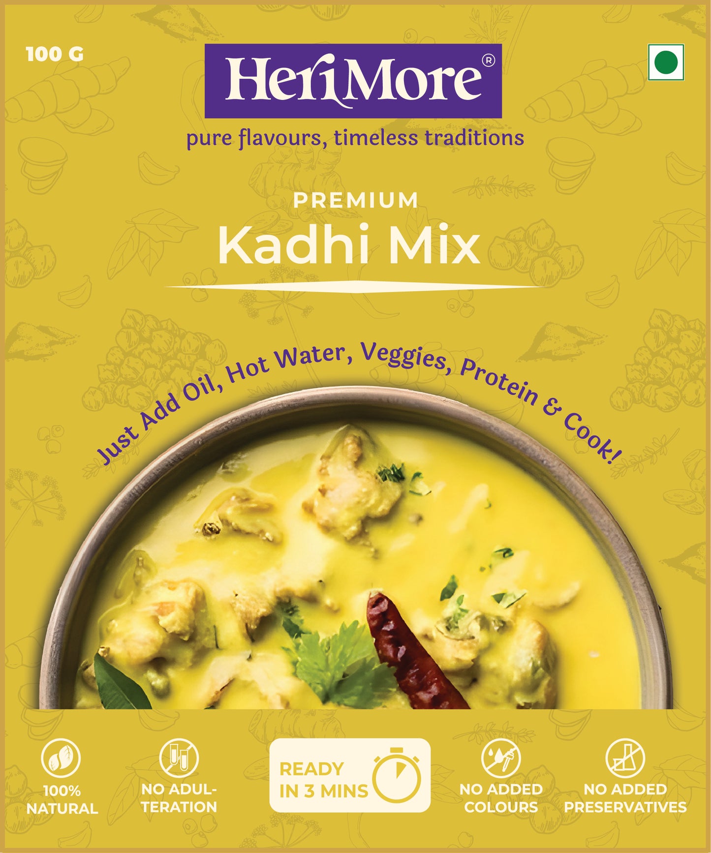 Kadhi Mix | Tangy & Comforting Yogurt-Based Curry | Ready in 3 Mins | No Added Colors or Preservatives | 100% Natural | 100 G