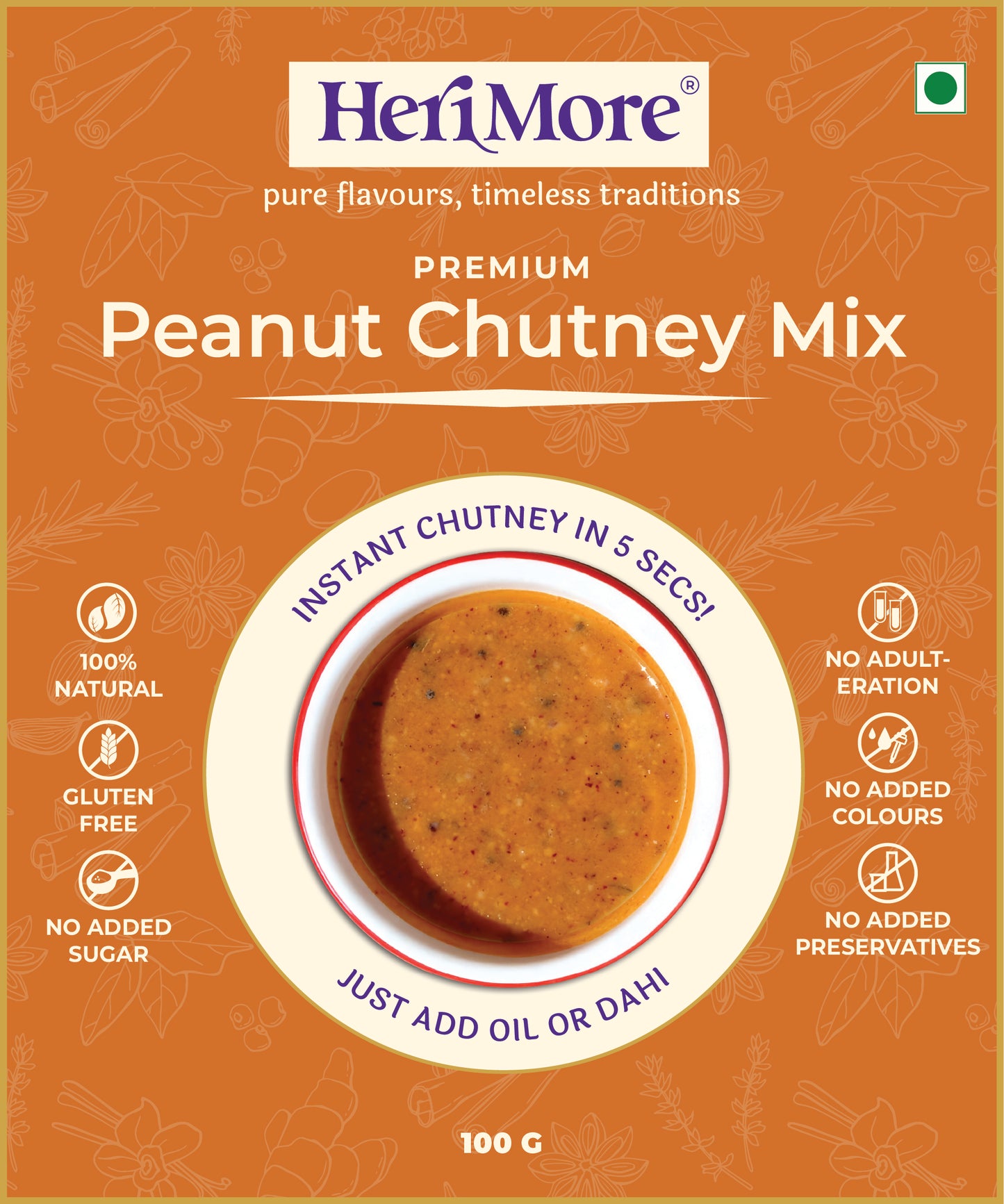 Peanut Chutney Mix | Nutty & Spicy | Ready in 5 Seconds | No Preservatives | 100% Natural | 100G