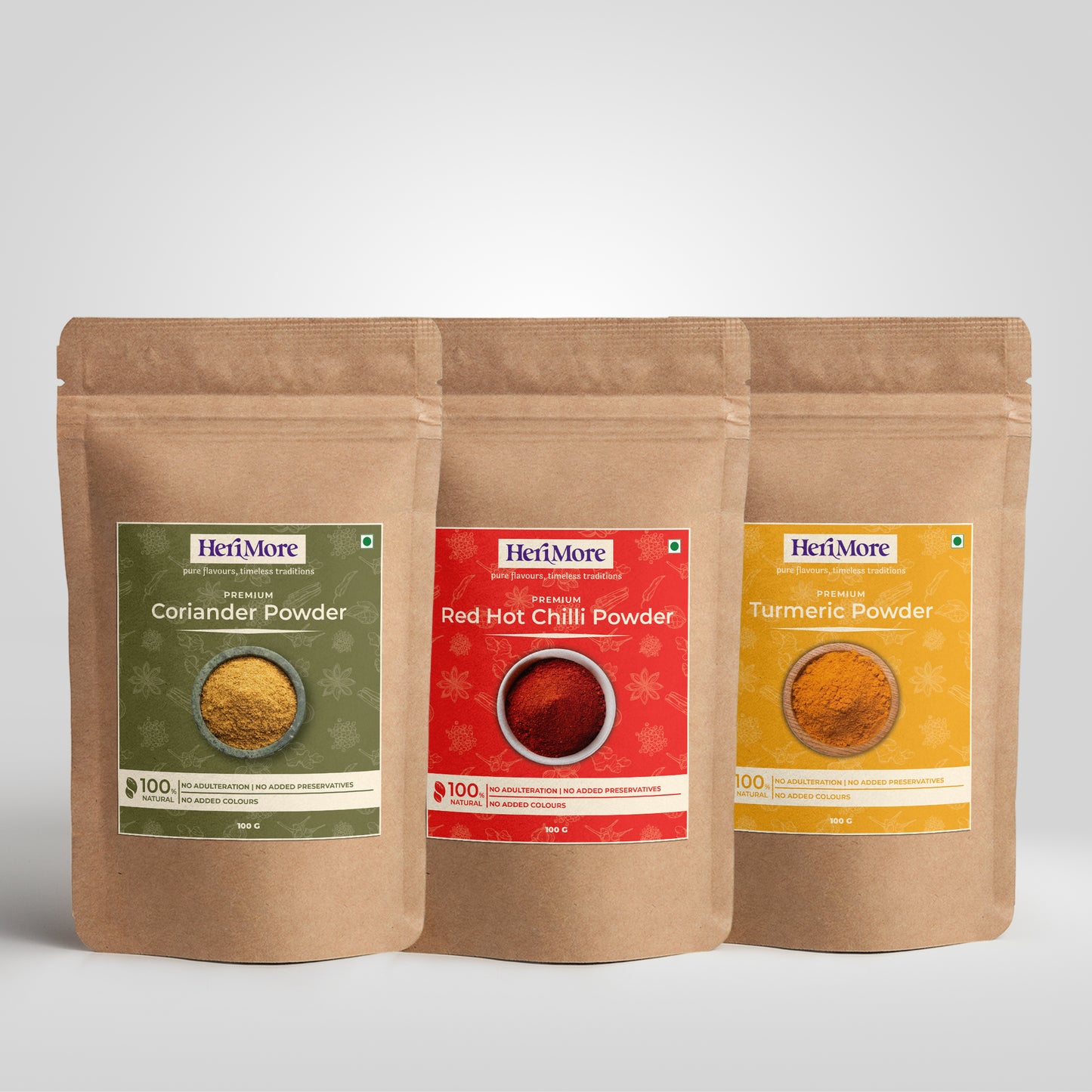 Premium Coriander, Red Hot Chilli & Turmeric Powders Combo Pack (100 G Each)