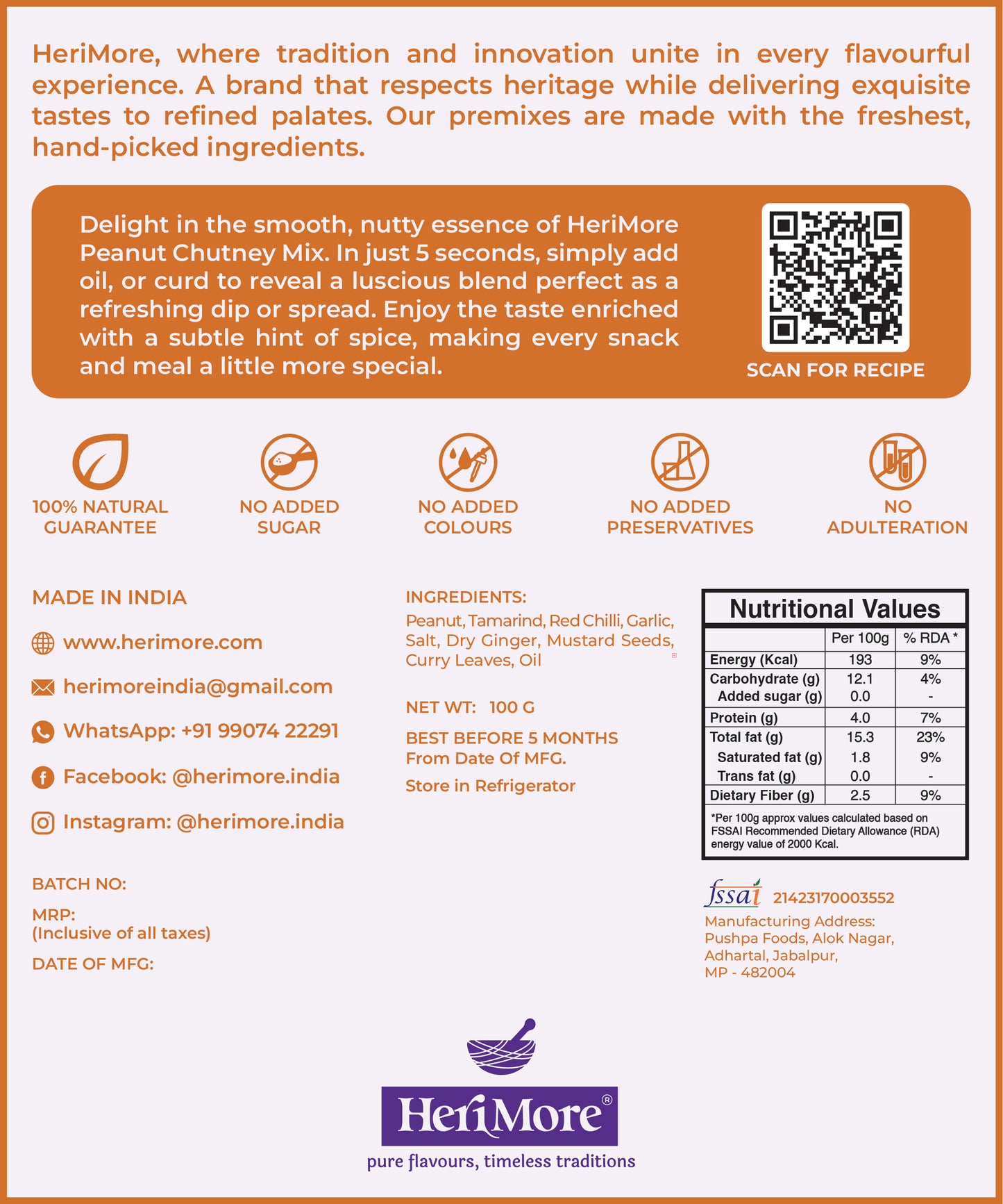 Peanut Chutney Mix | Nutty & Spicy | Ready in 5 Seconds | No Preservatives | 100% Natural | 100G