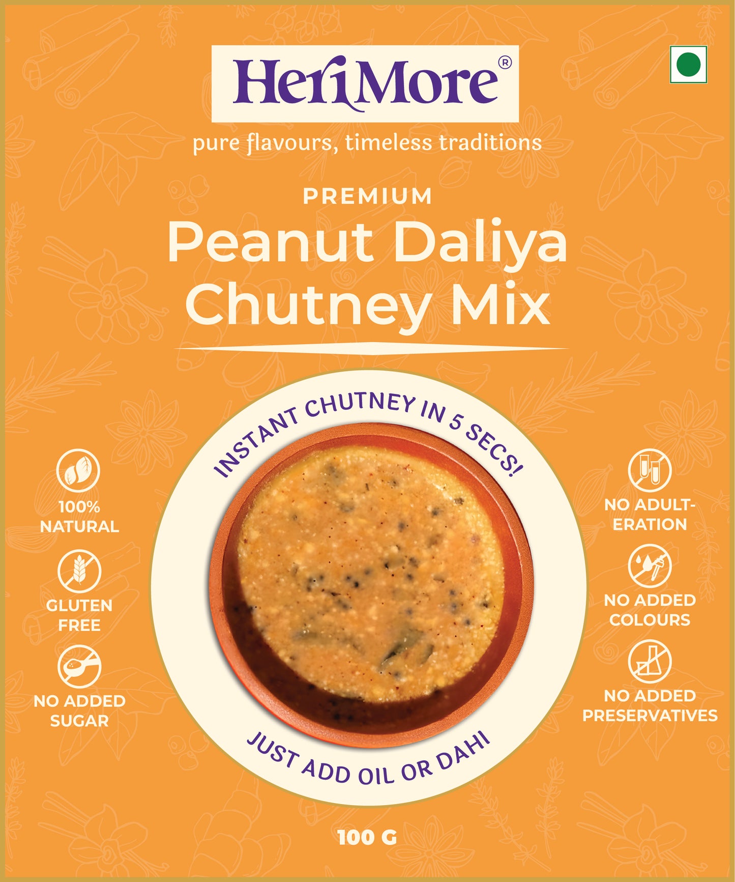 Peanut Daliya Chutney Mix | Nutty, Crunchy & Tangy | Ready in 5 Seconds | No Preservatives | 100% Natural | 100G