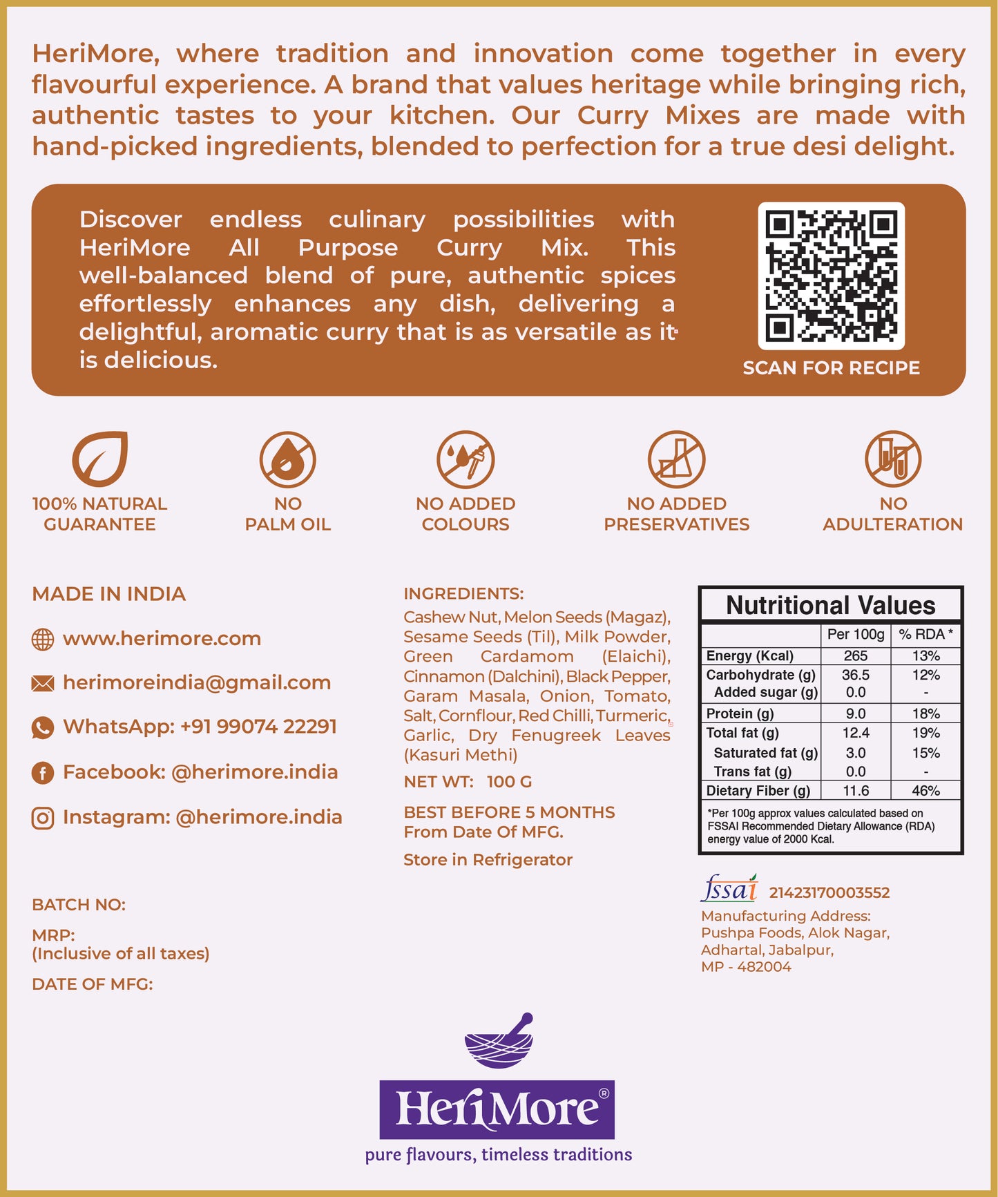 All-Purpose Curry Mix | Versatile & Flavorful Masala | Ready in 3 Mins | No Added Colors or Preservatives | 100% Natural | 100 G