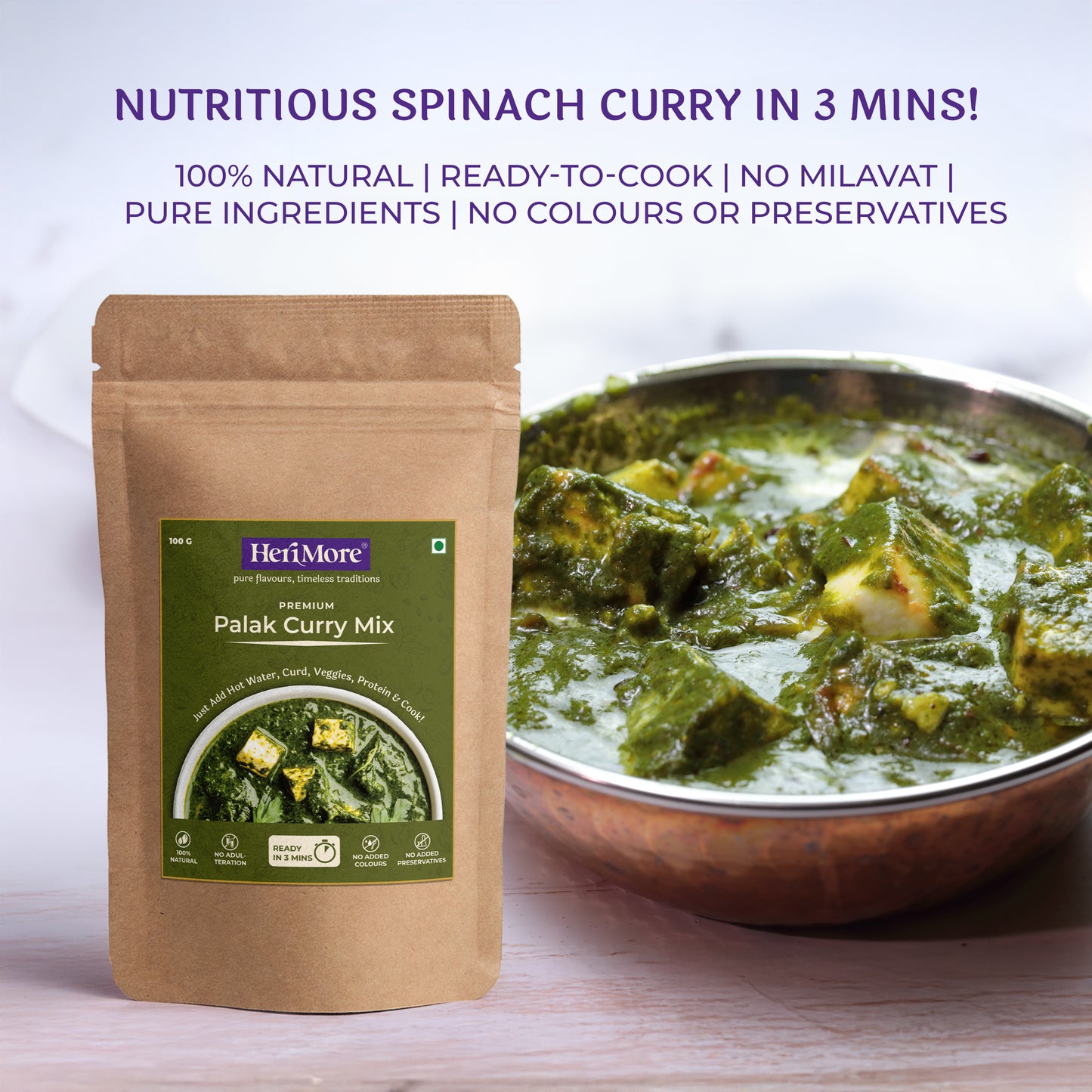 Palak Curry Mix | Vibrant & Nutritious Spinach Gravy | Ready in 3 Mins | No Added Colors or Preservatives | 100% Natural | 100 G