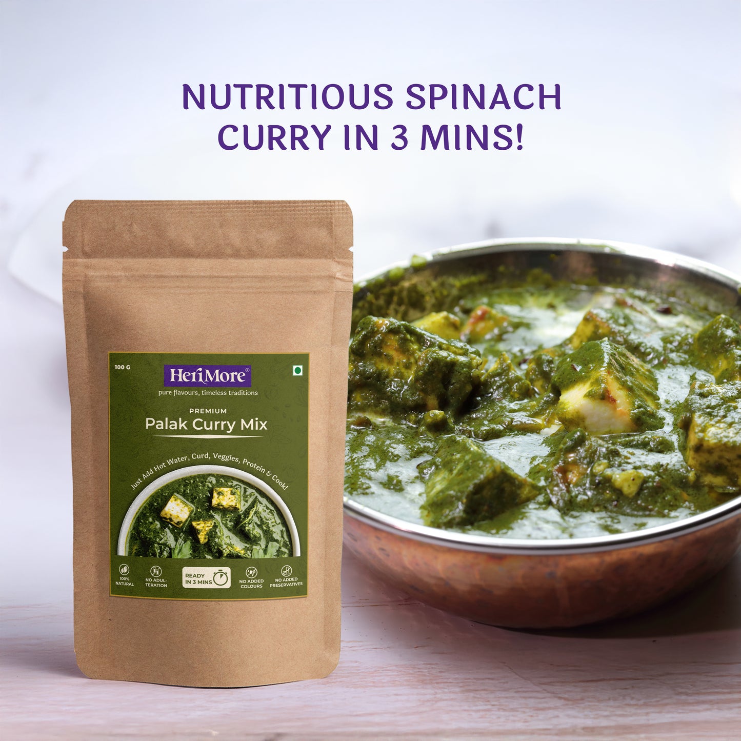 Palak Curry Mix | Vibrant & Nutritious Spinach Gravy | Ready in 3 Mins | No Added Colors or Preservatives | 100% Natural | 100 G
