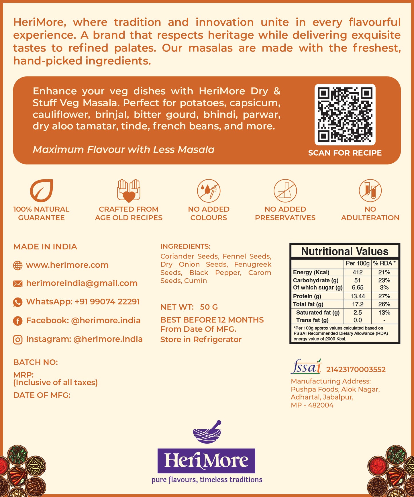 ક્લાસિક પેક - મીટ મસાલા, પંજાબી ગરમ મસાલા, ડ્રાય એન્ડ સ્ટફ વેજ મસાલા | (દરેક 3, 50 ગ્રામનું પેક)