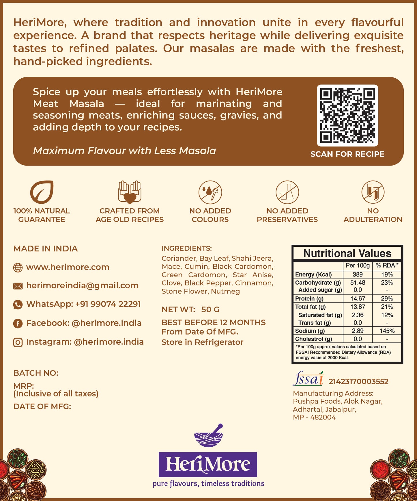 प्रीमियम मीट मसाला | 50 ग्राम | पौष्टिकता और पोषण से भरपूर