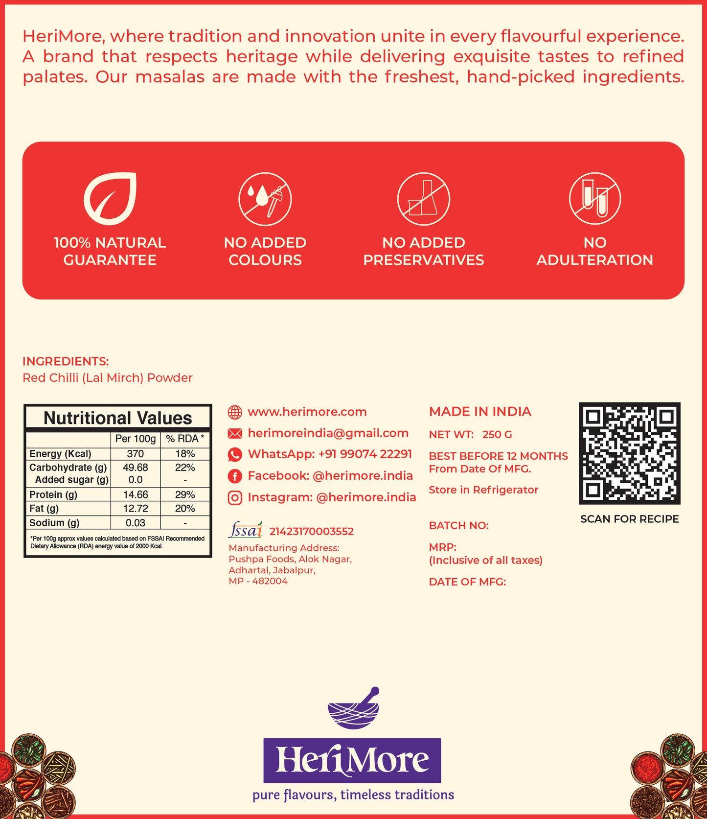 Premium Red Hot Chilli Powder & Turmeric Powder Combo Pack