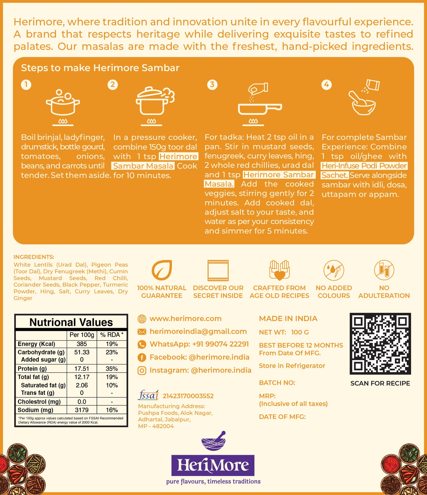 Premium Pav Bhaji Masala & Sambar Masala Combo Pack | (Pack of 2, 100g Each)