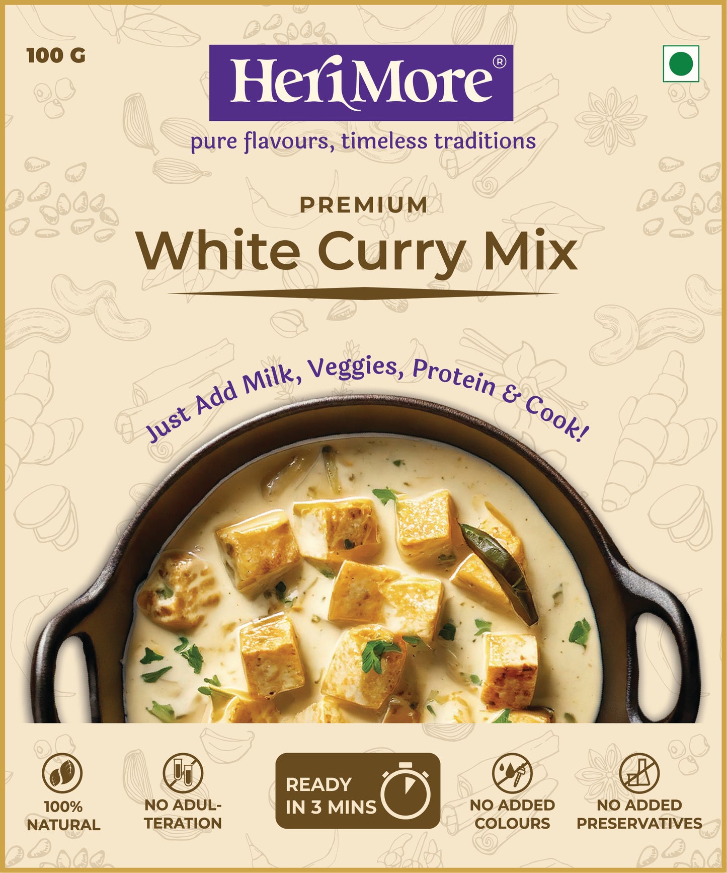 White Curry Mix | Rich & Creamy Mughlai Gravy | Ready in 3 Mins | No Added Colors or Preservatives | 100% Natural | 100 G
