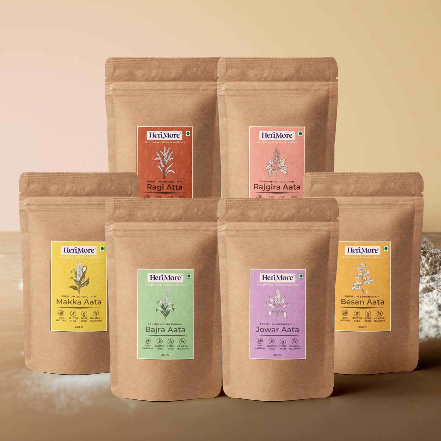 Premium Aata Combo Pack of 6 | Bajra, Besan, Jowar, Makka, Ragi & Rajgira Flours | 500 G Each | Value Pack