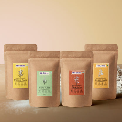 Premium Aata Combo Pack of 4 | Bajra, Besan, Makka, Ragi Attas | 500 G Each | Gluten Free Flours
