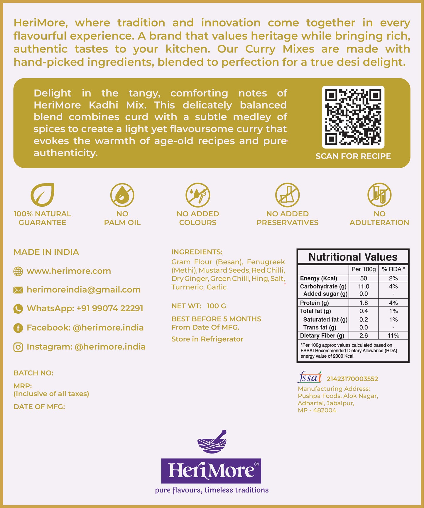 Kadhi Mix | Tangy & Comforting Yogurt-Based Curry | Ready in 3 Mins | No Added Colors or Preservatives | 100% Natural | 100 G