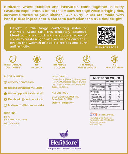 Kadhi Mix | Tangy & Comforting Yogurt-Based Curry | Ready in 3 Mins | No Added Colors or Preservatives | 100% Natural | 100 G