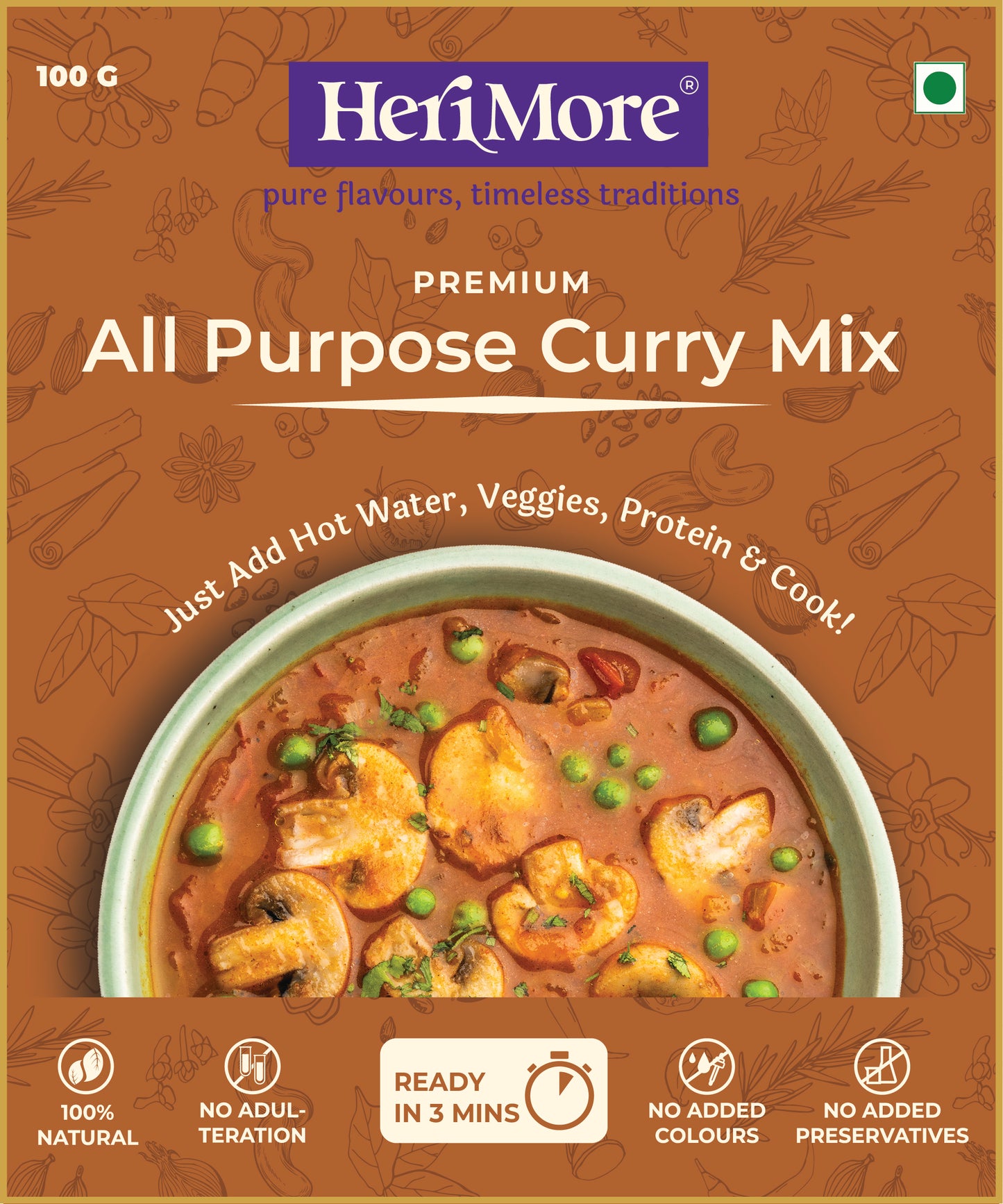 All-Purpose Curry Mix | Versatile & Flavorful Masala | Ready in 3 Mins | No Added Colors or Preservatives | 100% Natural | 100 G
