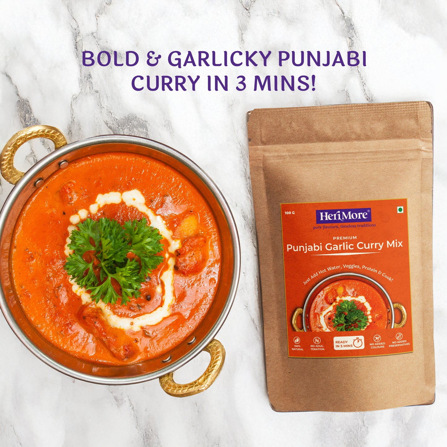 Punjabi Garlic Curry Mix | Bold & Garlicky North Indian Gravy | Ready in 3 Mins | No Added Colors or Preservatives | 100% Natural | 100 G