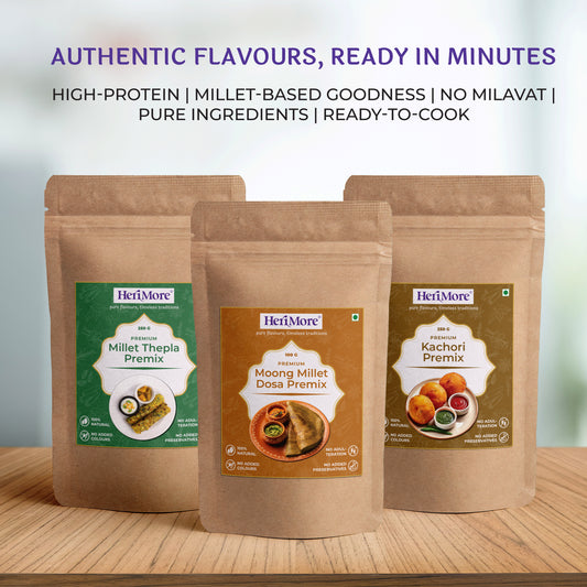 Ultimate Breakfast Combo Pack | Moong Millet Dosa, Millet Dosa & Kachori | High-Protein, Ready-to-Cook Mix| 250 G Each