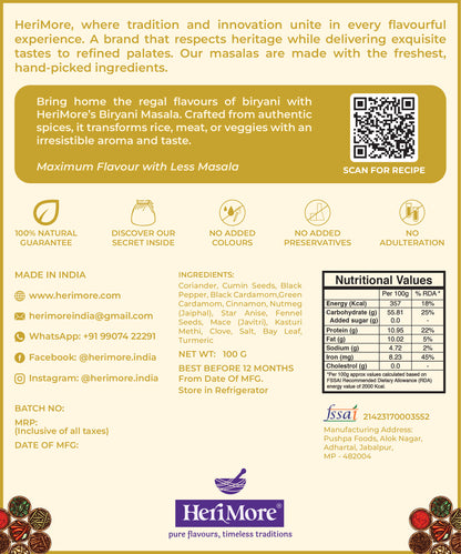Biryani Masala with Heri-Infuse Potlis | Aromatic, Flavor-Enhancing, 100% Natural | 100 G